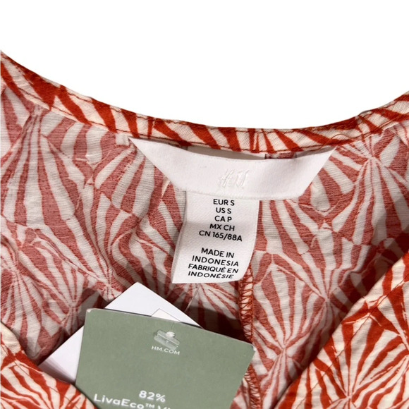 H&M A-Line Mini Dress Dark Orange Patterned and Cream Size Small - Picture 5 of 7